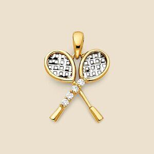 14K Solid Gold Tennis Racquet Pendant 1.4g Two-Tone